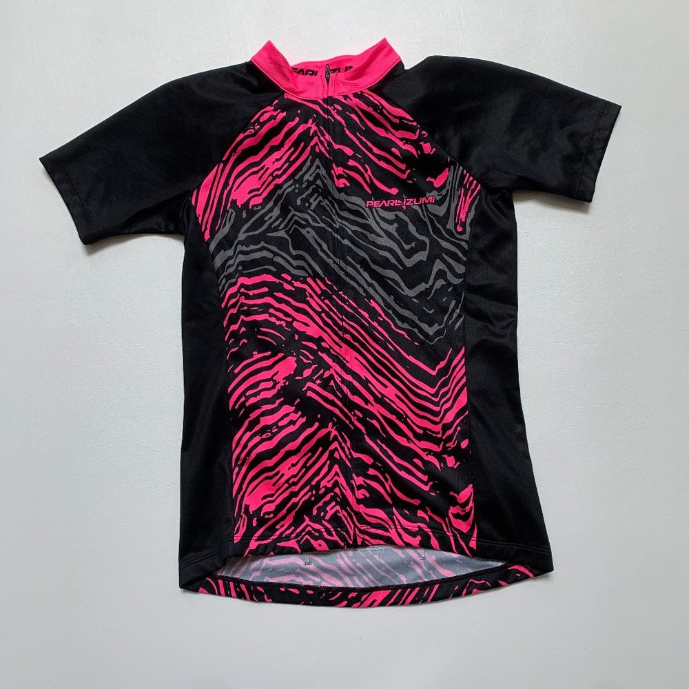PEARL IZUMI SELECT ESCAPE GRAPHIC SHORT SLEEVE JERSEY CYCLING BLACK AND PINK TOP